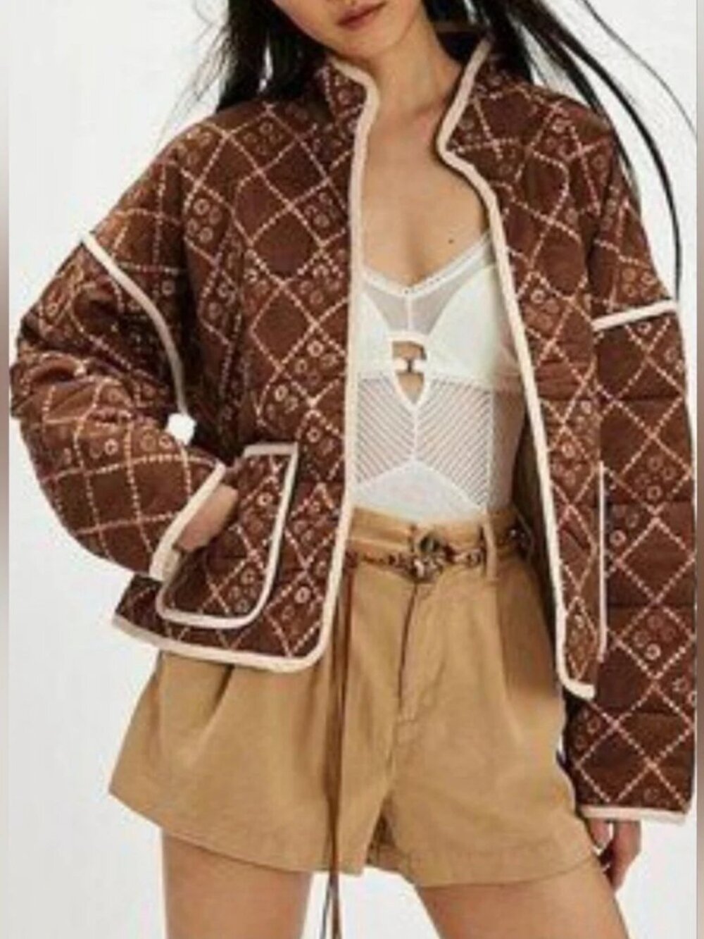 Free People Quilted Brown Cotton Jacket Oversized size S